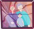 Image of a photo in a broken frame with glass broken family